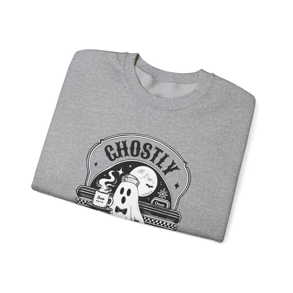 Ghostly Diner Sweatshirt — Vintage Halloween Ghost Café Crewneck