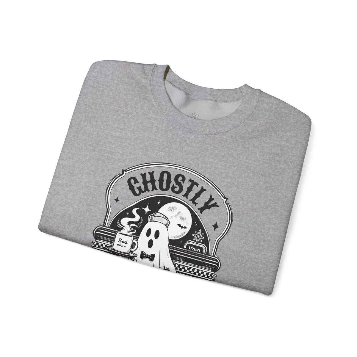 Ghostly Diner Sweatshirt — Vintage Halloween Ghost Café Crewneck