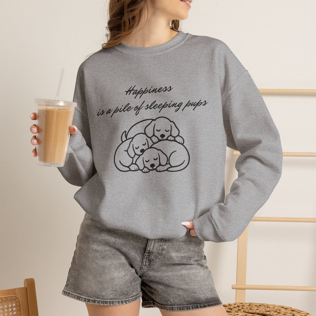 “Happiness Is a Pile of Sleeping Pups” Puppy Crewneck
