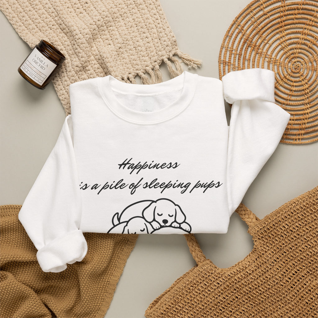 “Happiness Is a Pile of Sleeping Pups” Puppy Crewneck