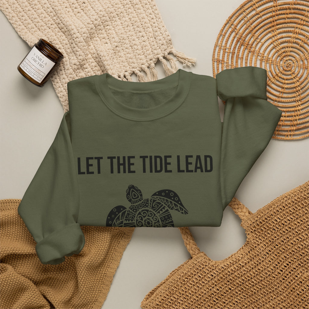 Turtle Crewneck Sweatshirt — "Let the Tide Lead" Coastal Graphic