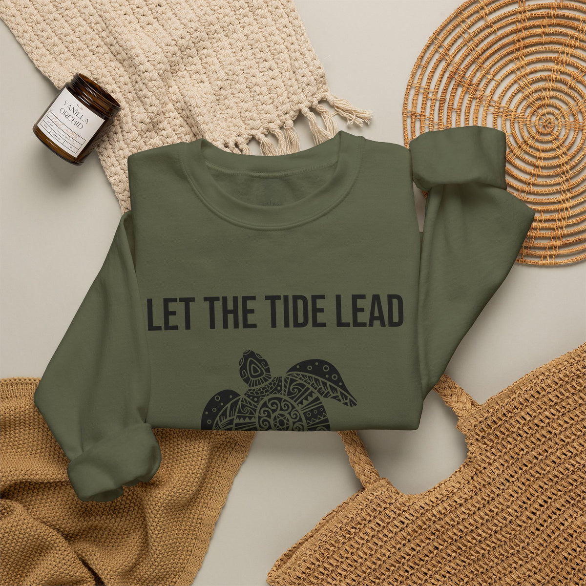 Turtle Crewneck Sweatshirt — "Let the Tide Lead" Coastal Graphic
