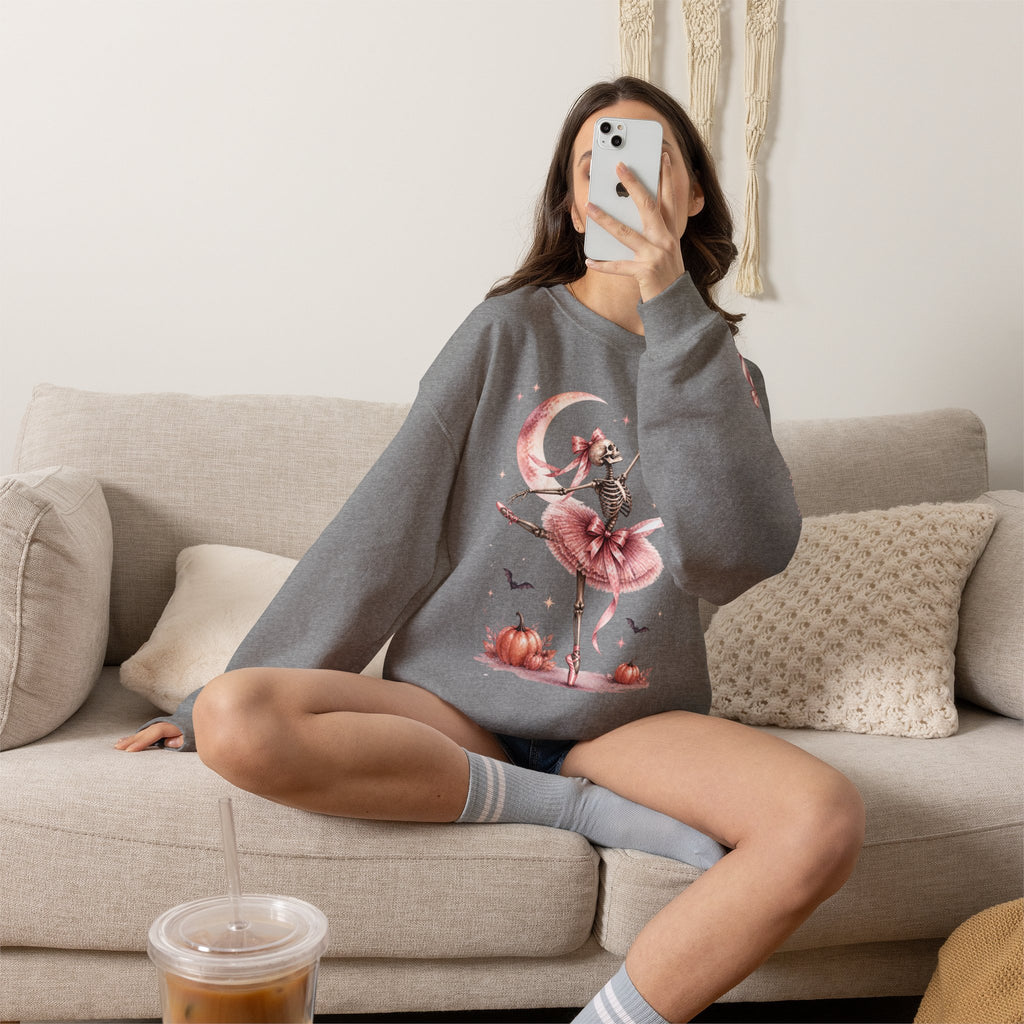 Skeleton Ballerina Ballet Dancer Sweatshirt | Halloween Pumpkin Moon
