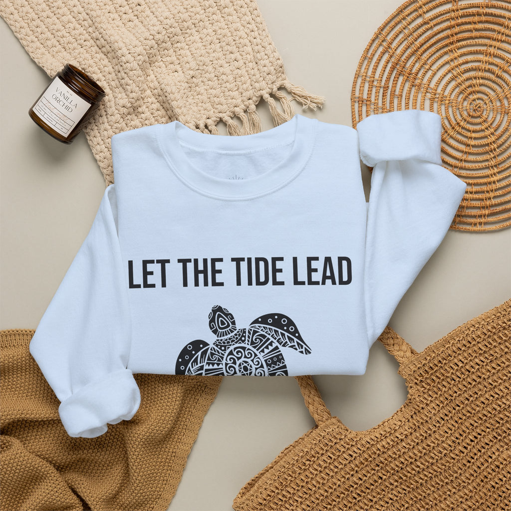 Turtle Crewneck Sweatshirt — "Let the Tide Lead" Coastal Graphic