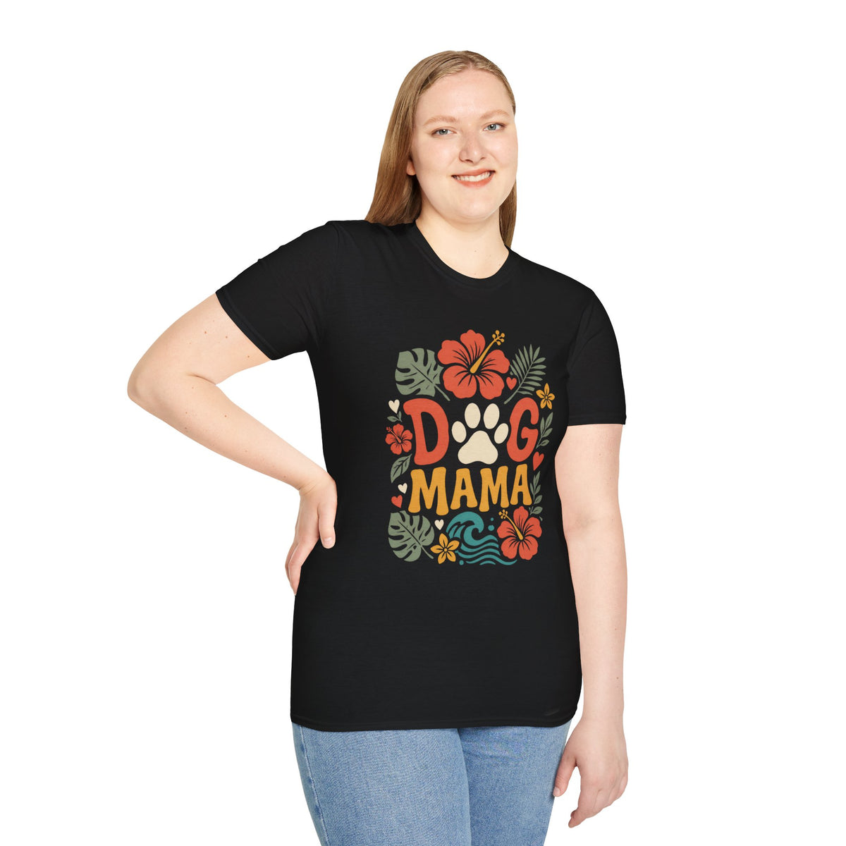 “DOG MAMA” Floral Paw Print Tropical Tee