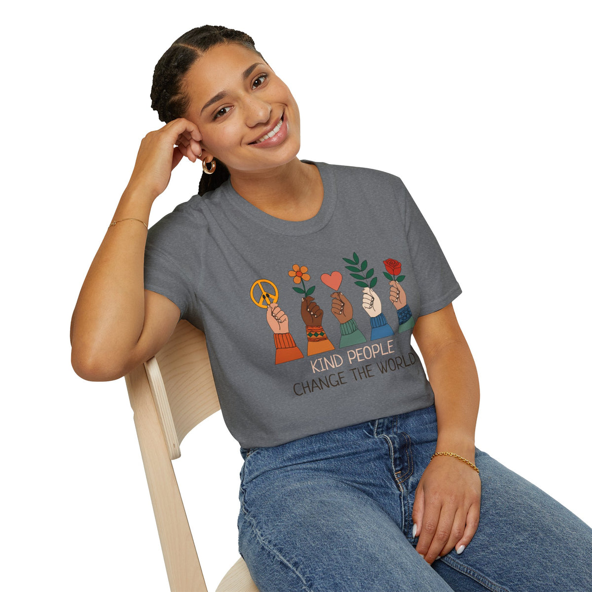 Kind People Change the World T-Shirt | Peace Flower Heart Rose Hands