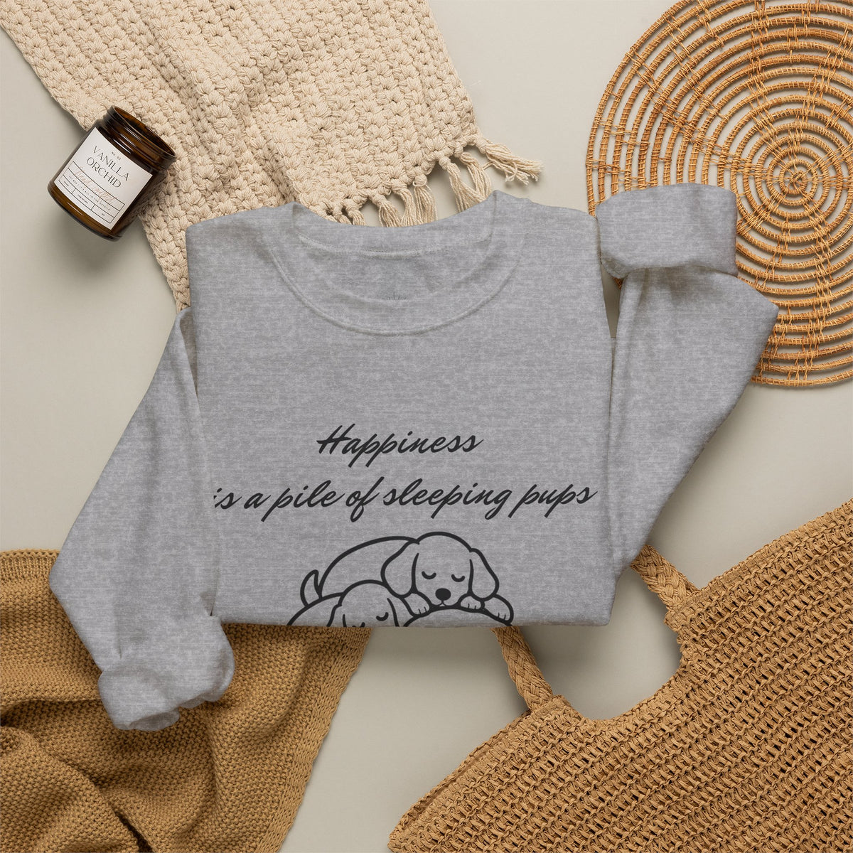 “Happiness Is a Pile of Sleeping Pups” Puppy Crewneck