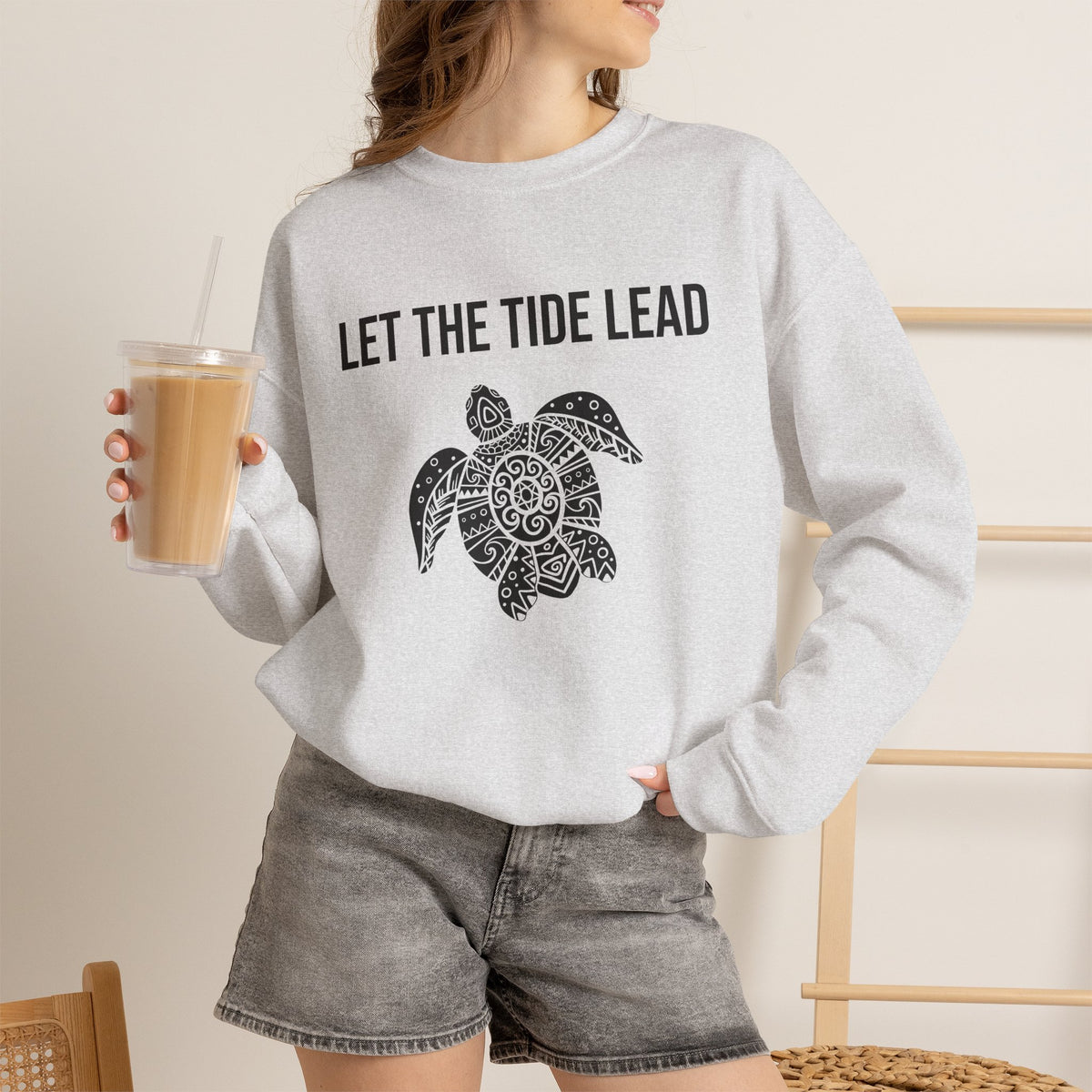 Turtle Crewneck Sweatshirt — "Let the Tide Lead" Coastal Graphic