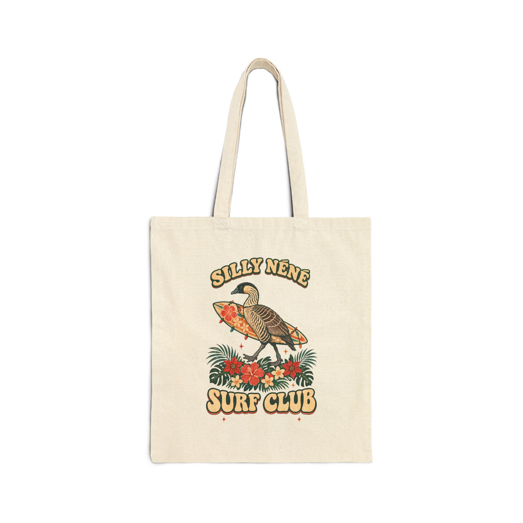 Silly Nēnē Surf Club Christmas Canvas Tote Bag – Hawaiian Goose Holiday Tote