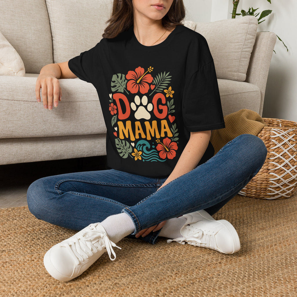 “DOG MAMA” Floral Paw Print Tropical Tee