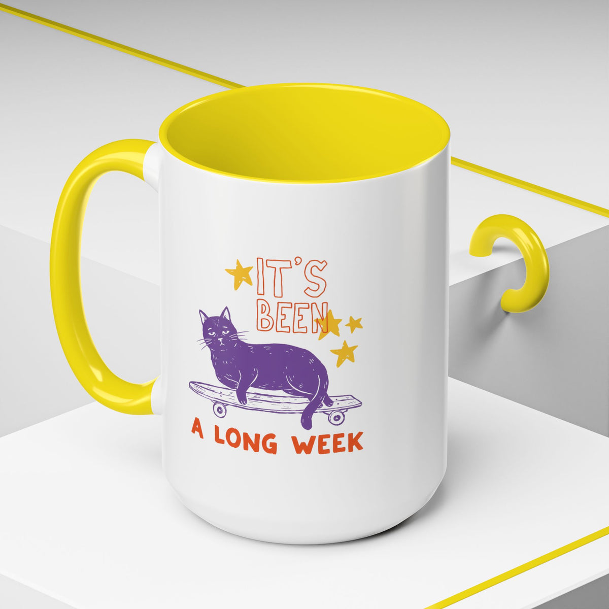 “It’s Been a Long Week” Cat on Skateboard Coffee Mug