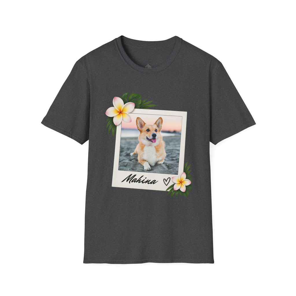 Personalized Pet Photo Polaroid Tee – Floral Frame, Custom Name