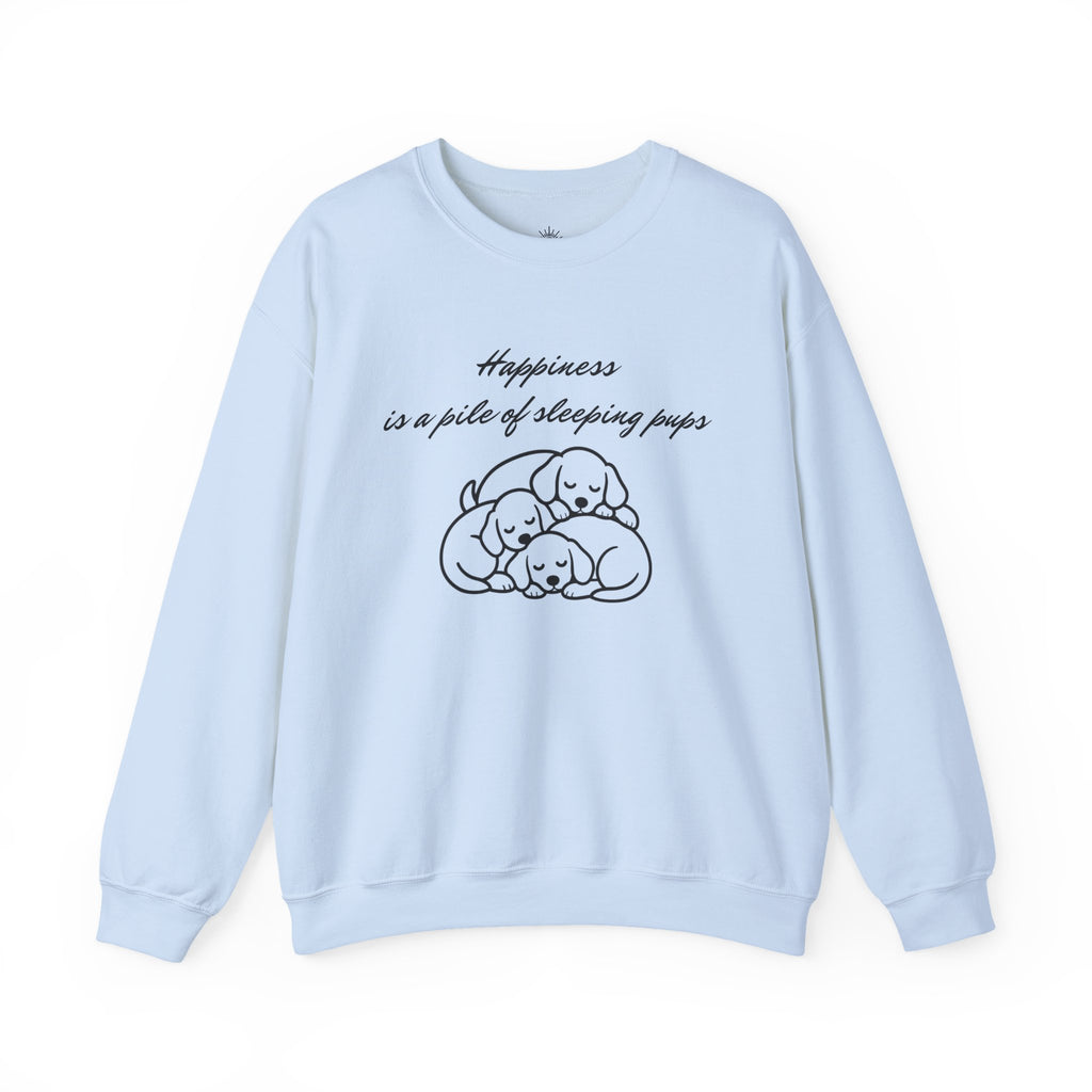 “Happiness Is a Pile of Sleeping Pups” Puppy Crewneck