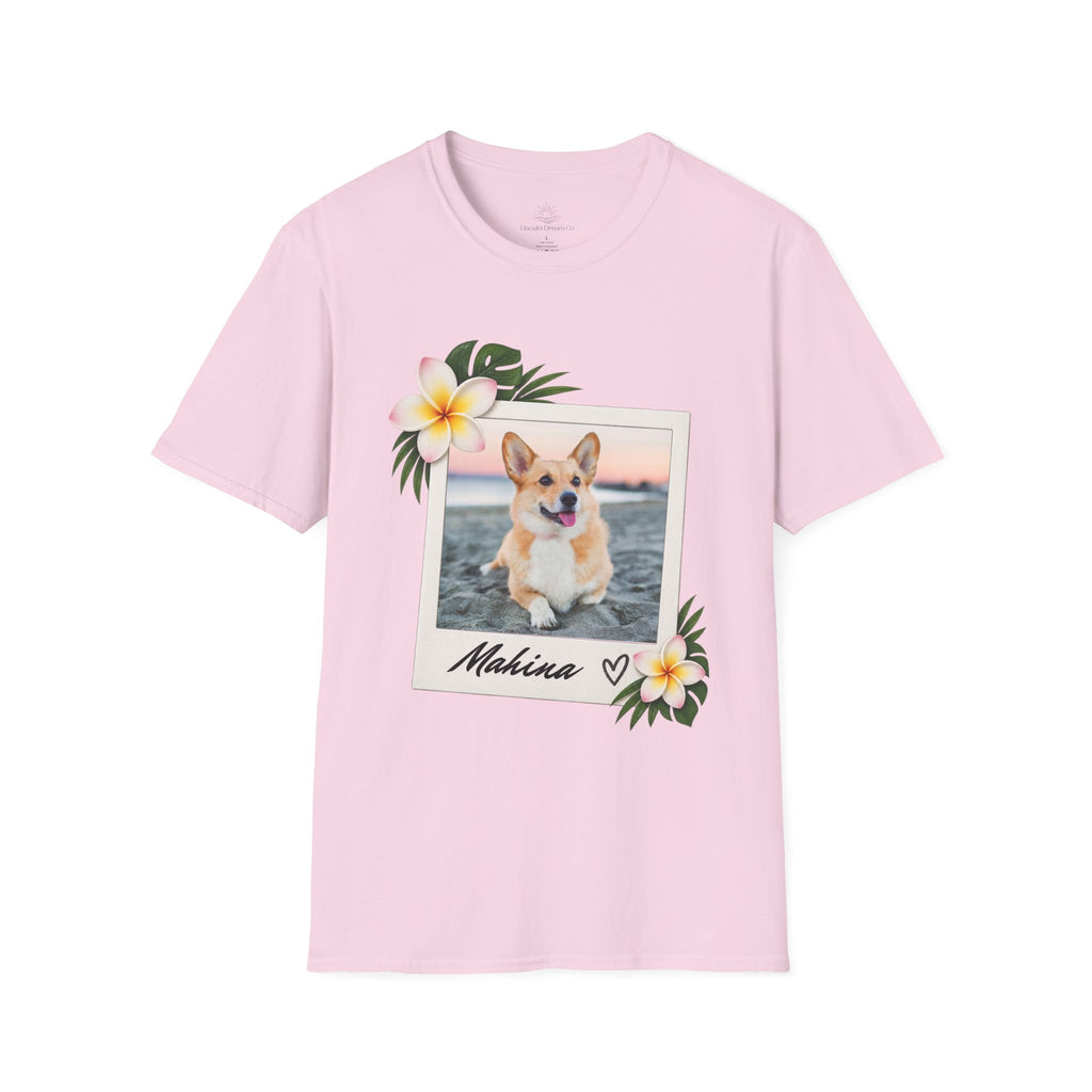 Personalized Pet Photo Polaroid Tee – Floral Frame, Custom Name