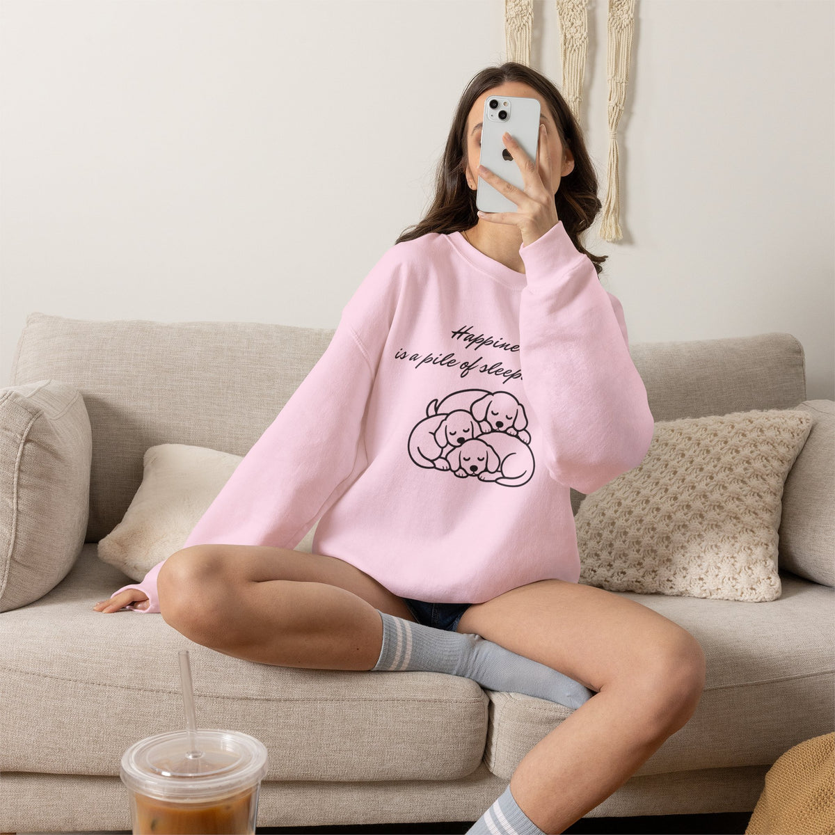 “Happiness Is a Pile of Sleeping Pups” Puppy Crewneck