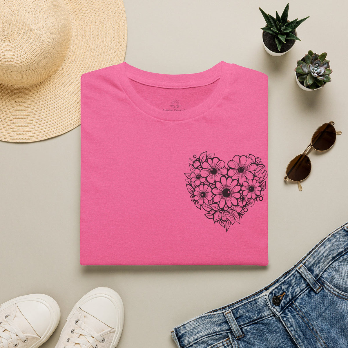 Bloom Kindly Floral Heart T-Shirt – Daisy Line Art
