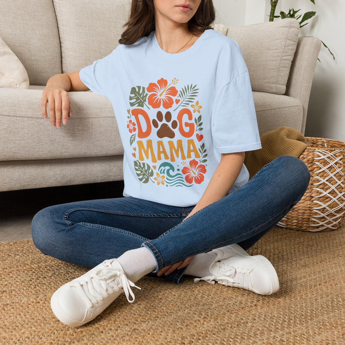 “DOG MAMA” Floral Paw Print Tropical Tee