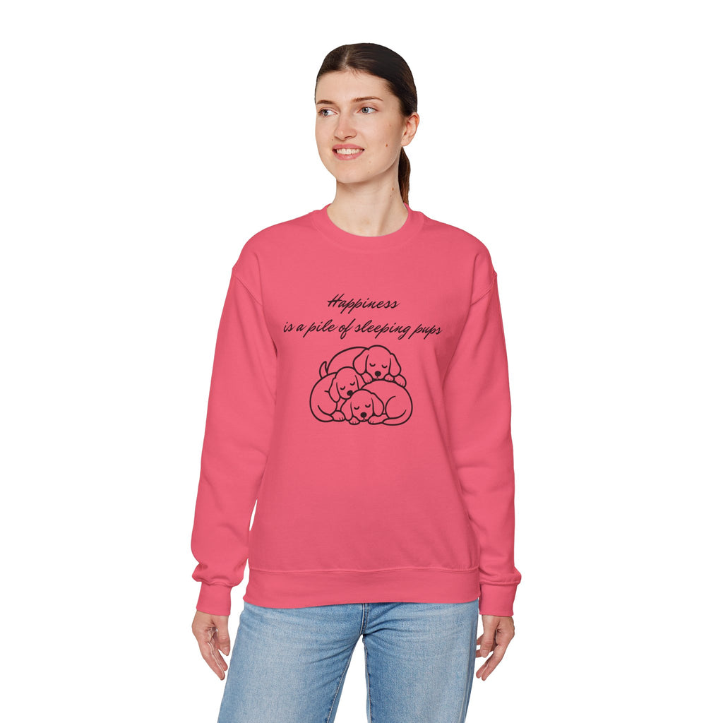 “Happiness Is a Pile of Sleeping Pups” Puppy Crewneck