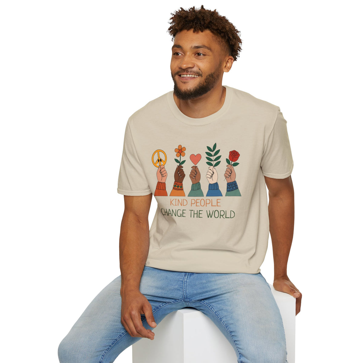 Kind People Change the World T-Shirt | Peace Flower Heart Rose Hands