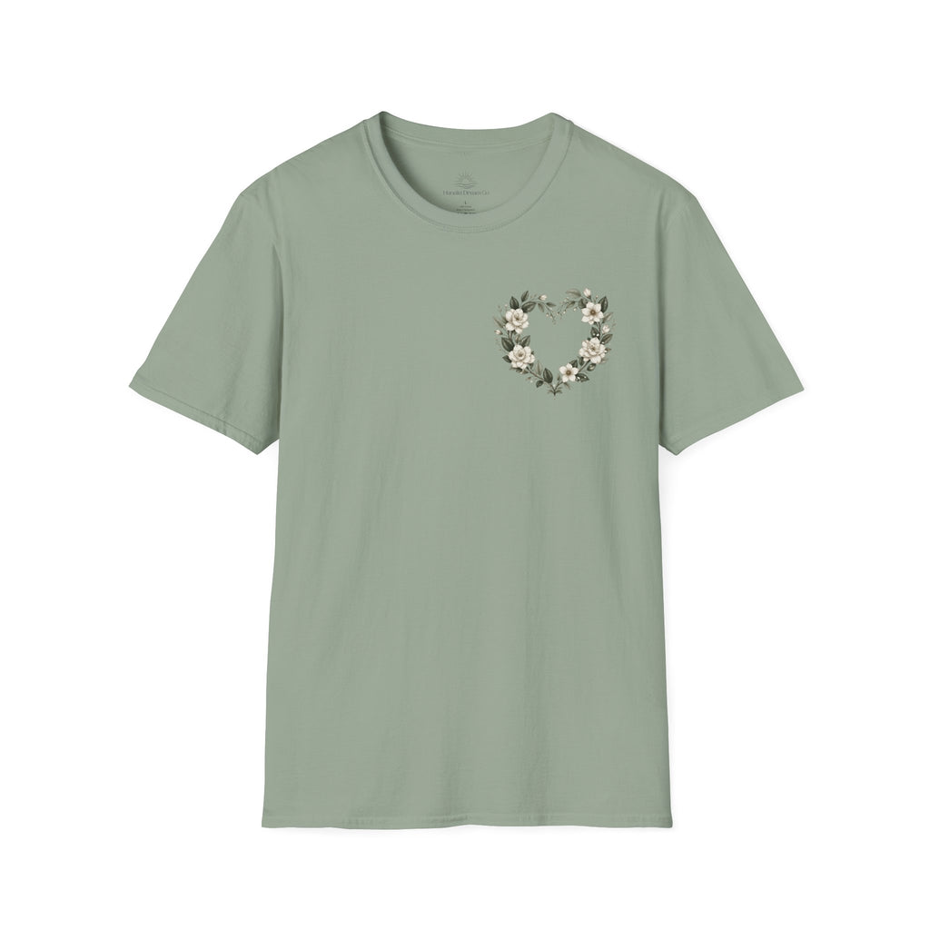 Gardenia Heart Floral Wreath T-Shirt – Botanical