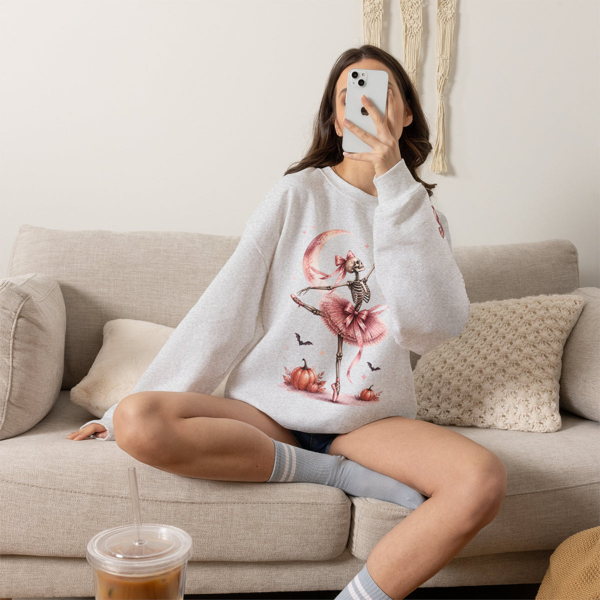 Skeleton Ballerina Ballet Dancer Sweatshirt | Halloween Pumpkin Moon