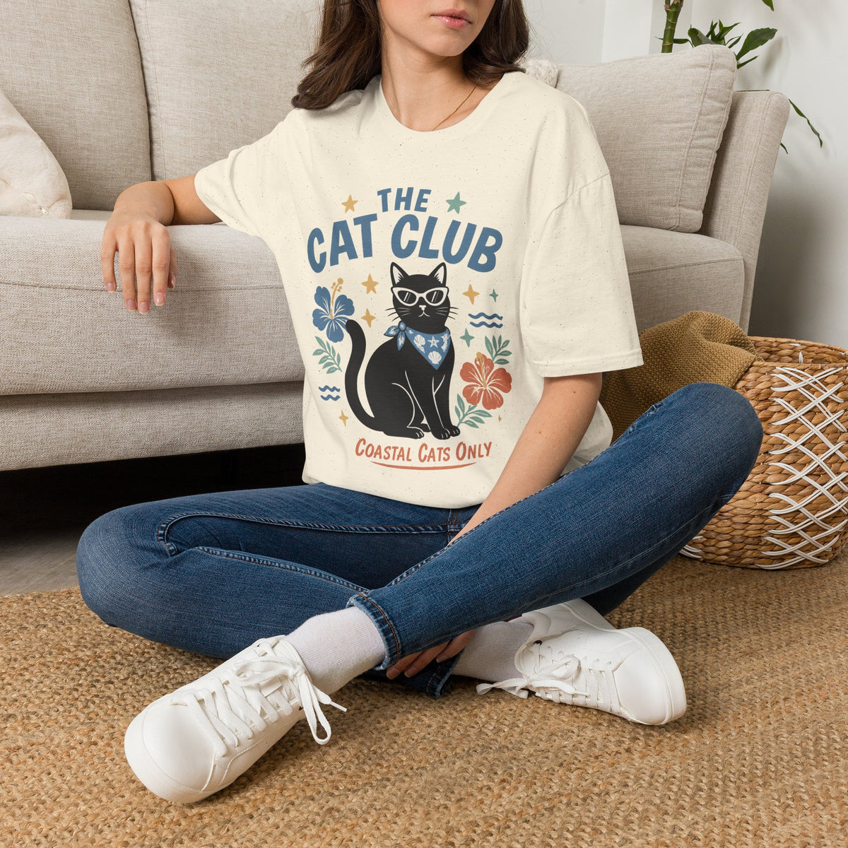 The Cat Club T-Shirt – Coastal Black Cat Floral