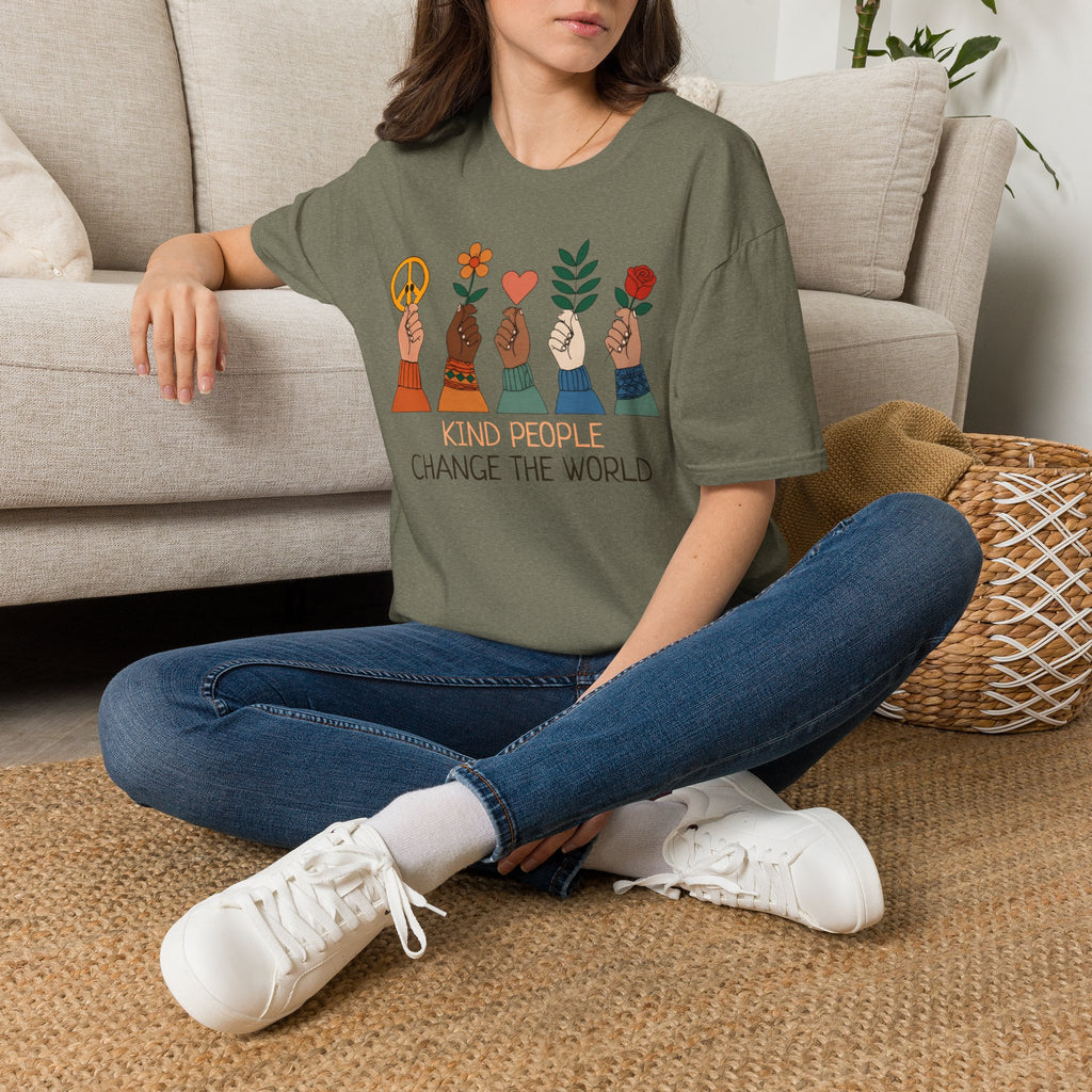 Kind People Change the World T-Shirt | Peace Flower Heart Rose Hands