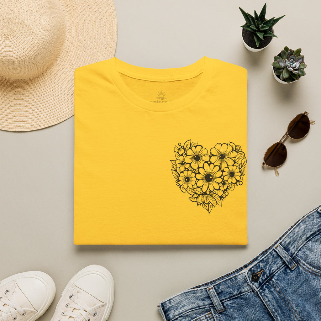 Bloom Kindly Floral Heart T-Shirt – Daisy Line Art