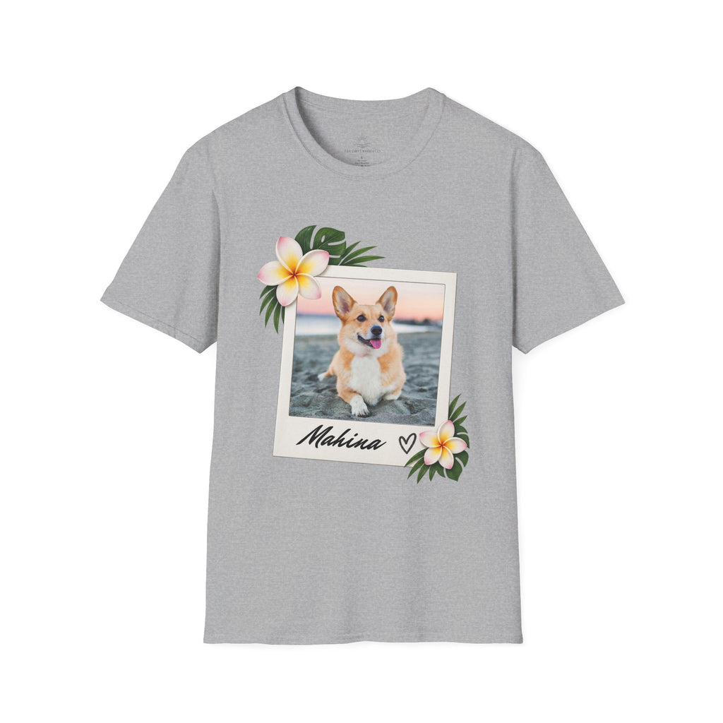 Personalized Pet Photo Polaroid Tee – Floral Frame, Custom Name