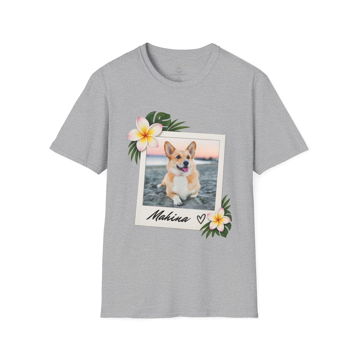 Personalized Pet Photo Polaroid Tee – Floral Frame, Custom Name