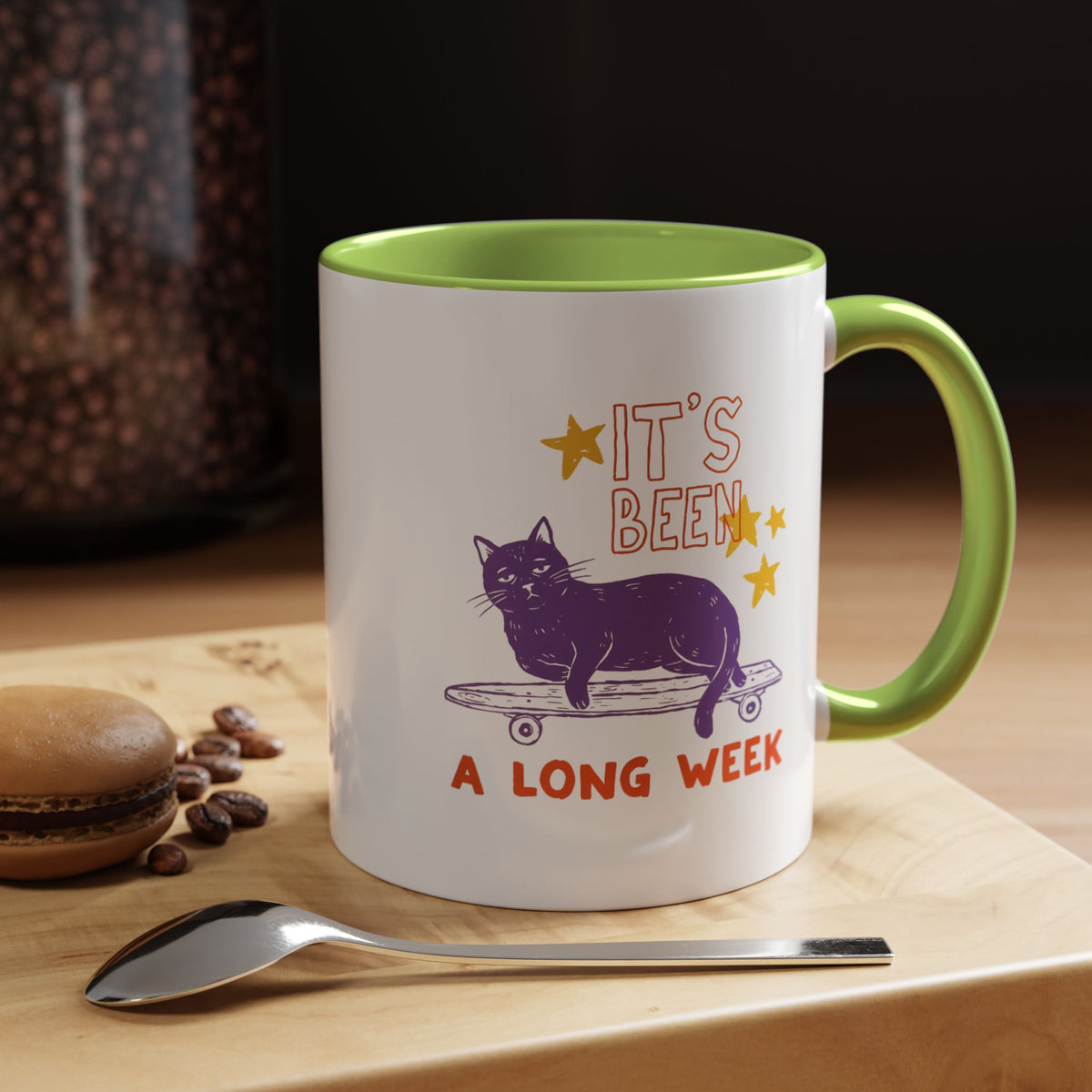 “It’s Been a Long Week” Cat on Skateboard Coffee Mug
