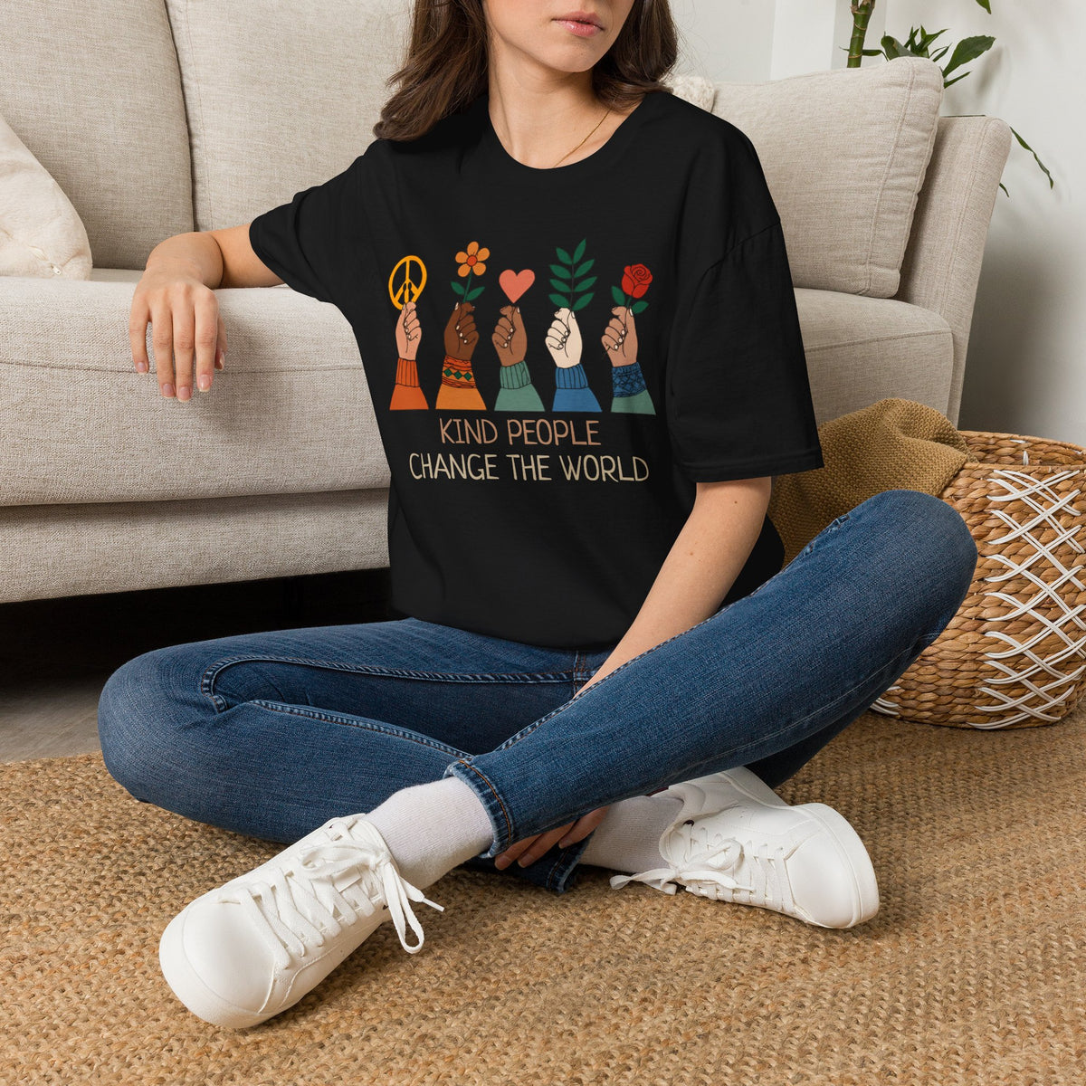 Kind People Change the World T-Shirt | Peace Flower Heart Rose Hands