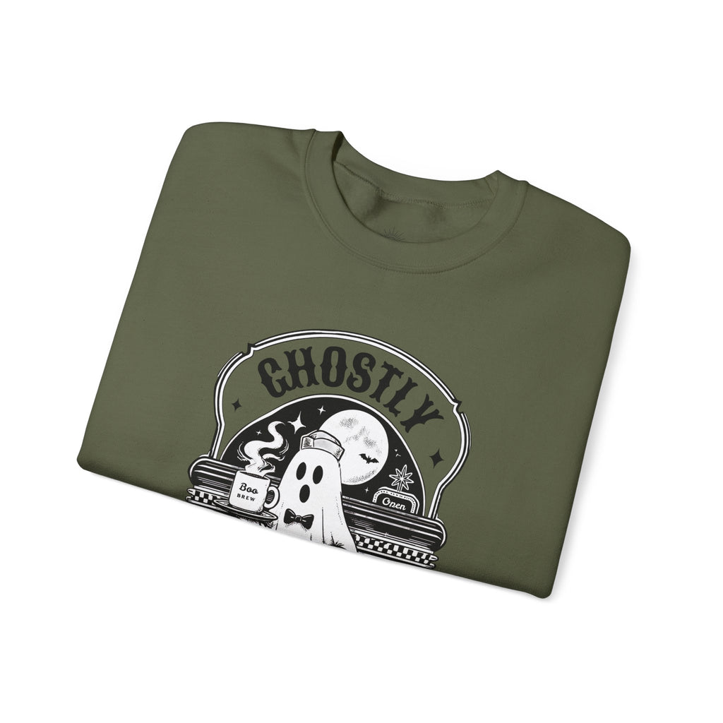 Ghostly Diner Sweatshirt — Vintage Halloween Ghost Café Crewneck