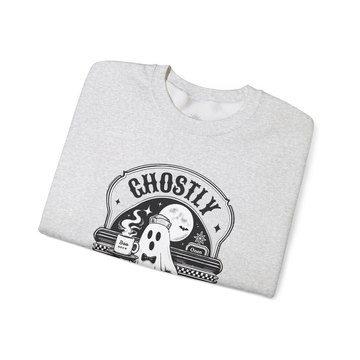 Ghostly Diner Sweatshirt — Vintage Halloween Ghost Café Crewneck