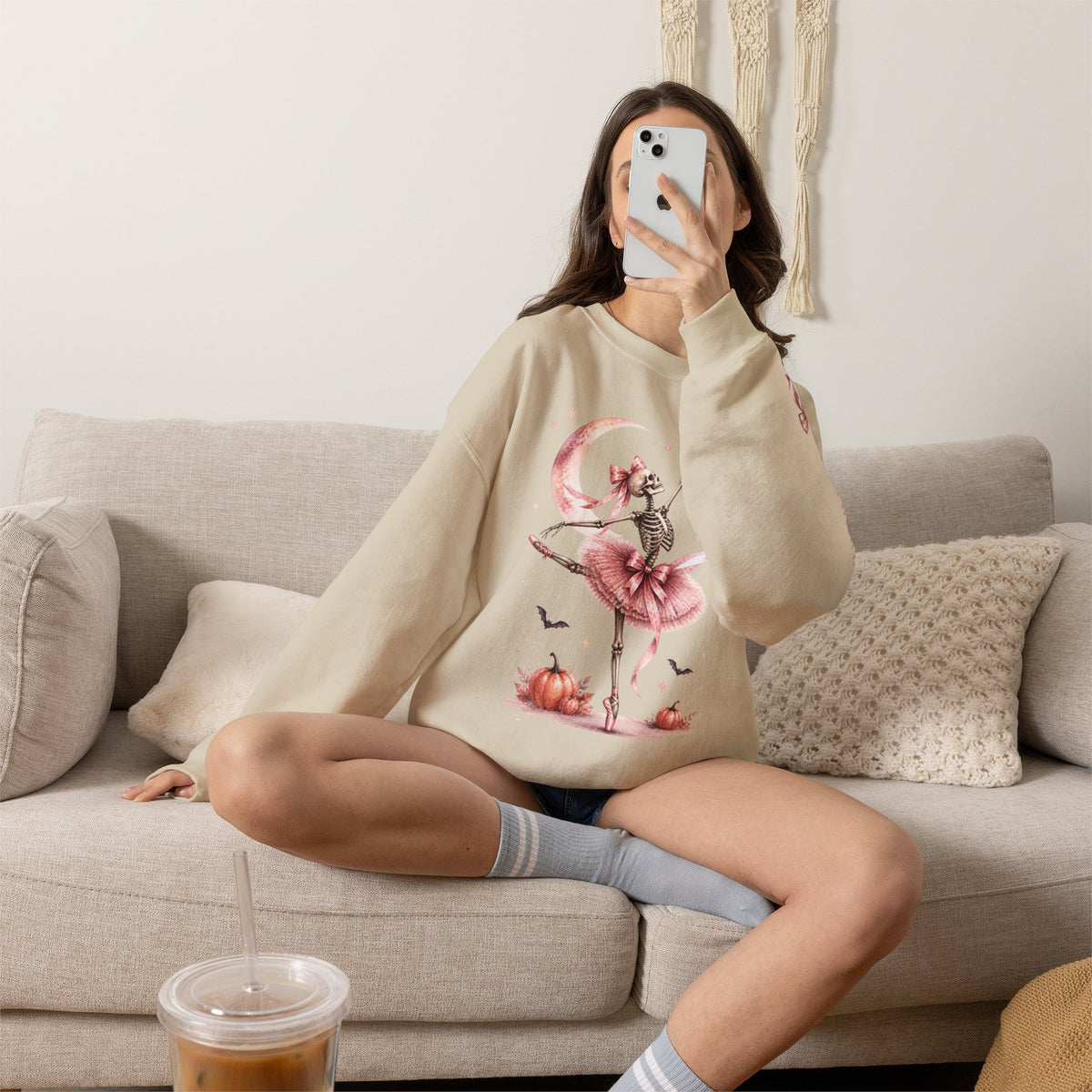 Skeleton Ballerina Ballet Dancer Sweatshirt | Halloween Pumpkin Moon