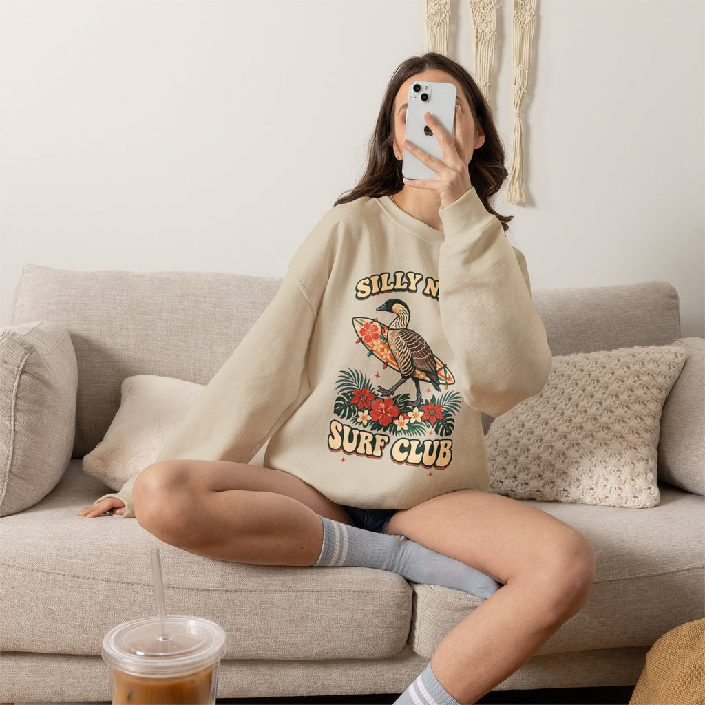 Silly Nēnē Surf Club Christmas Crewneck Sweatshirt – Hawaiian Goose Holiday Sweatshirt