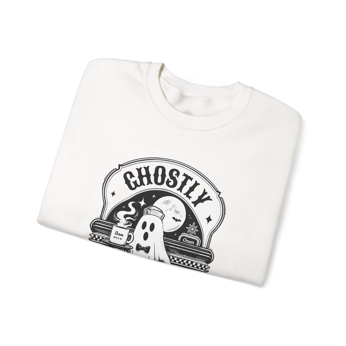 Ghostly Diner Sweatshirt — Vintage Halloween Ghost Café Crewneck