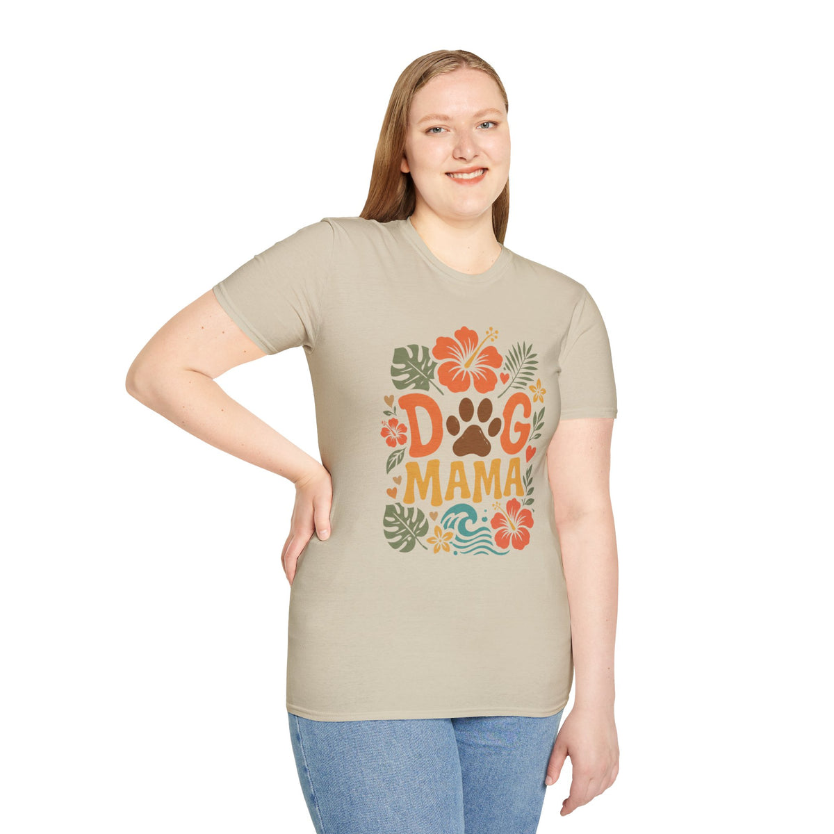 “DOG MAMA” Floral Paw Print Tropical Tee