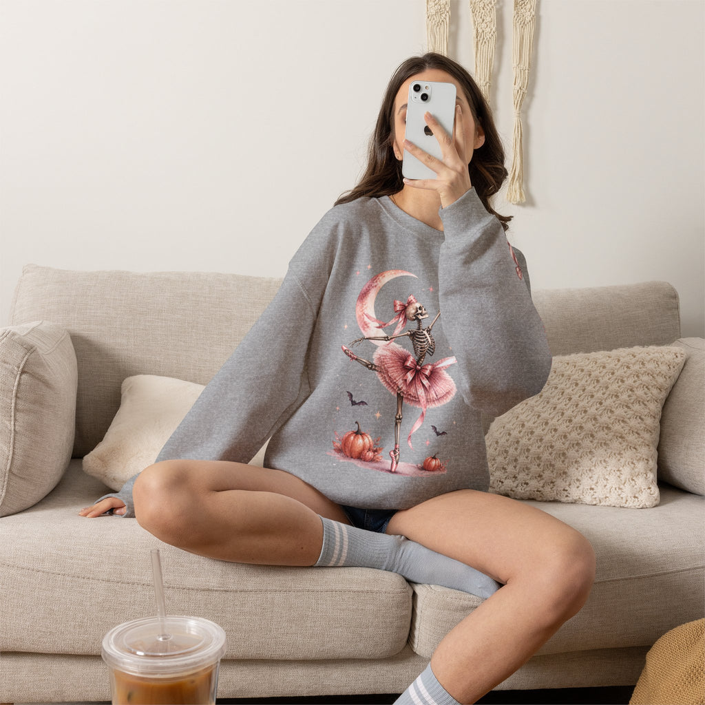 Skeleton Ballerina Ballet Dancer Sweatshirt | Halloween Pumpkin Moon