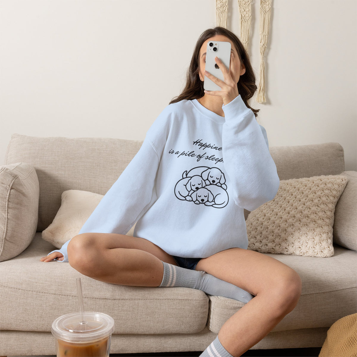 “Happiness Is a Pile of Sleeping Pups” Puppy Crewneck