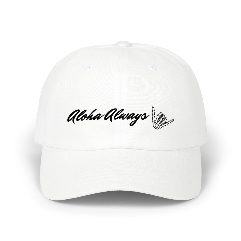 Aloha Always Dad Cap — Hawaiian Skeleton Shaka Hat