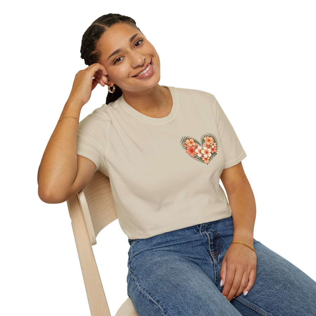 Tropical Plumeria Floral Heart T-Shirt