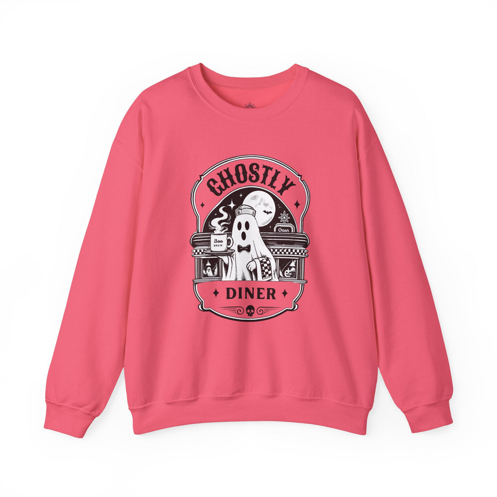 Ghostly Diner Sweatshirt — Vintage Halloween Ghost Café Crewneck