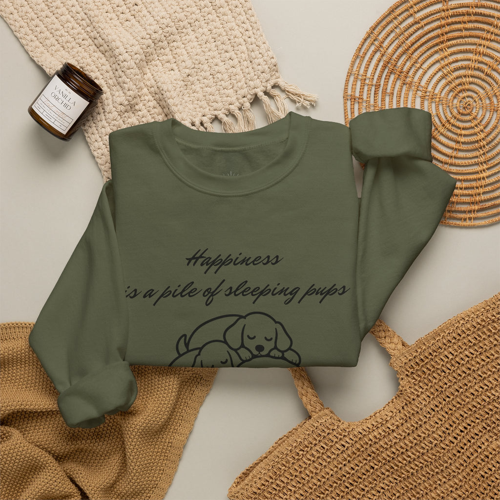 “Happiness Is a Pile of Sleeping Pups” Puppy Crewneck