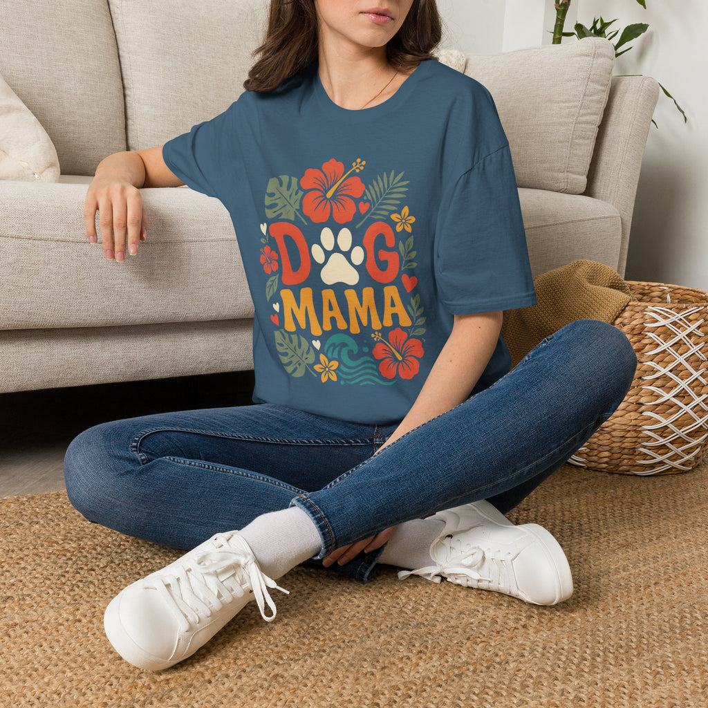 “DOG MAMA” Floral Paw Print Tropical Tee