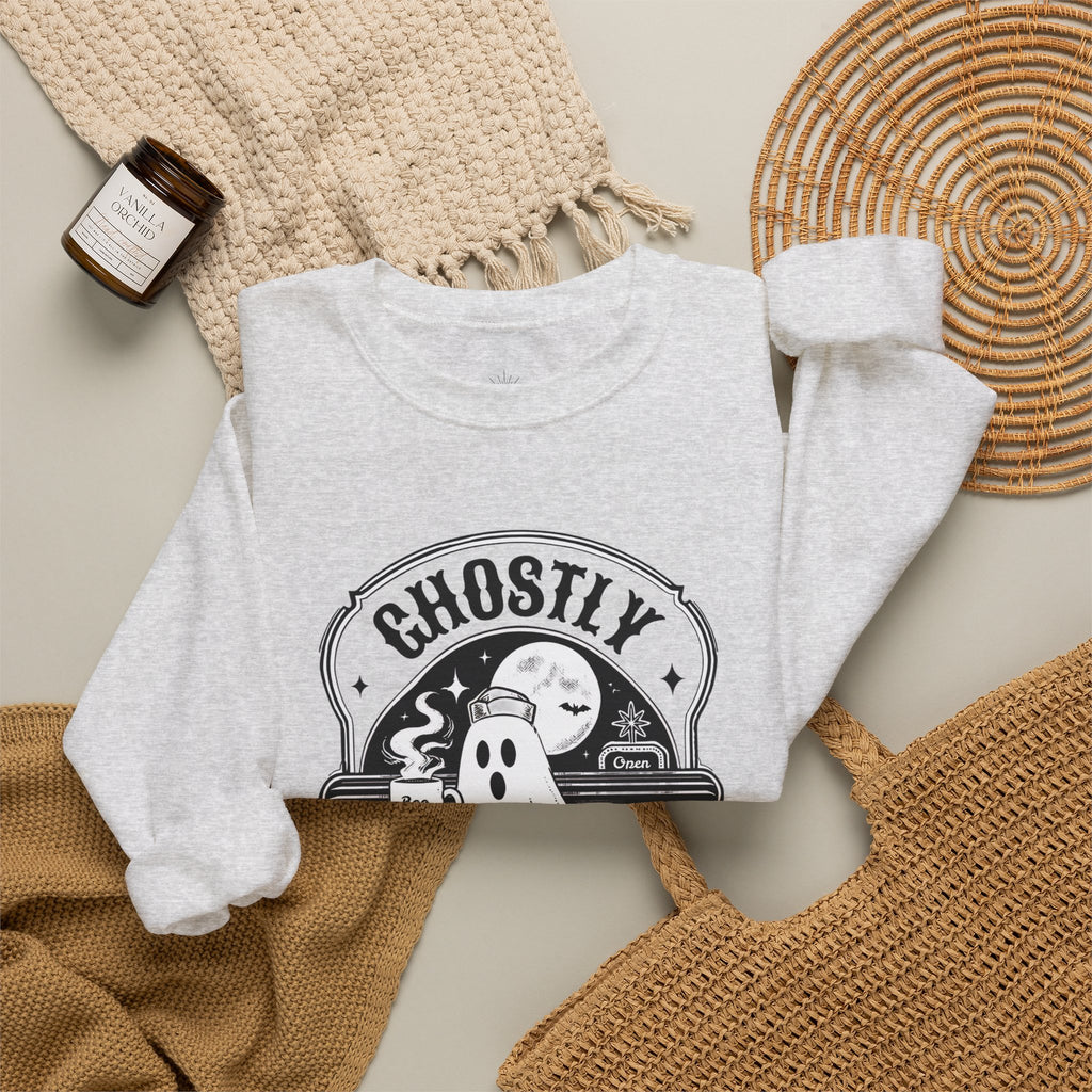 Ghostly Diner Sweatshirt — Vintage Halloween Ghost Café Crewneck