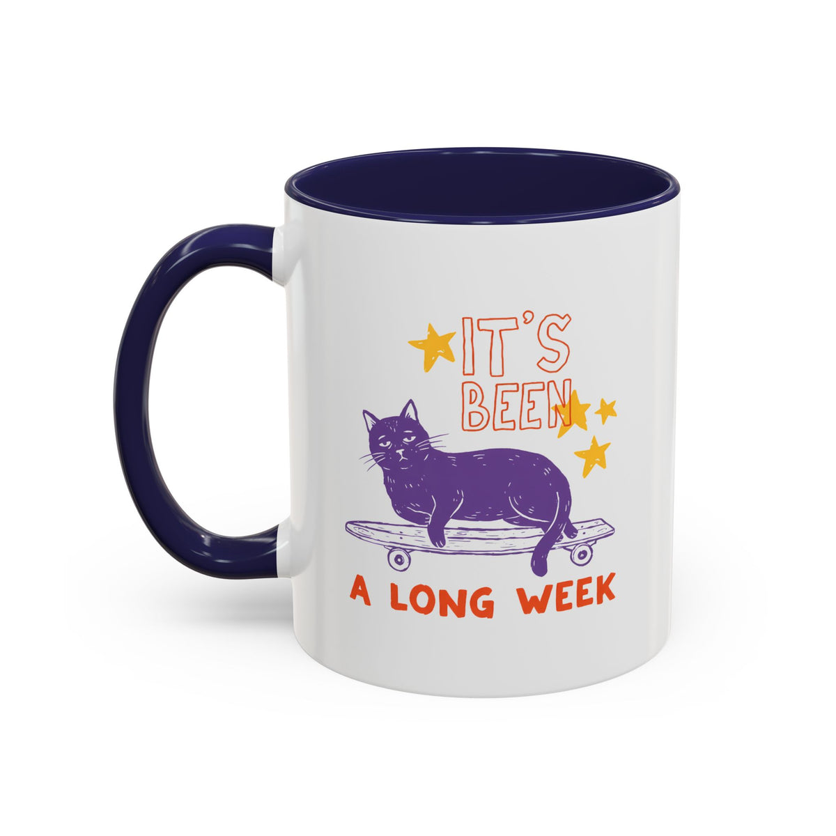 “It’s Been a Long Week” Cat on Skateboard Coffee Mug
