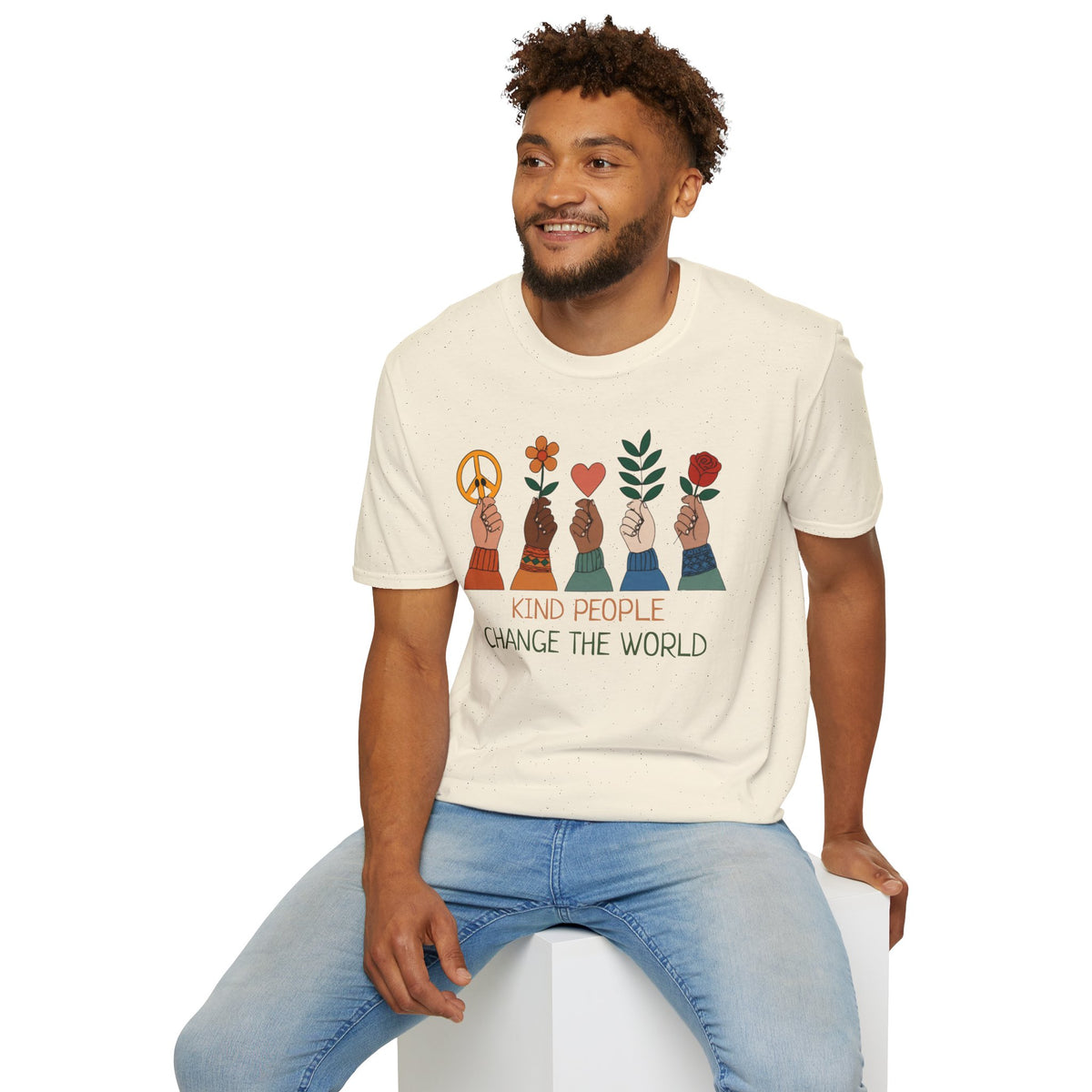 Kind People Change the World T-Shirt | Peace Flower Heart Rose Hands