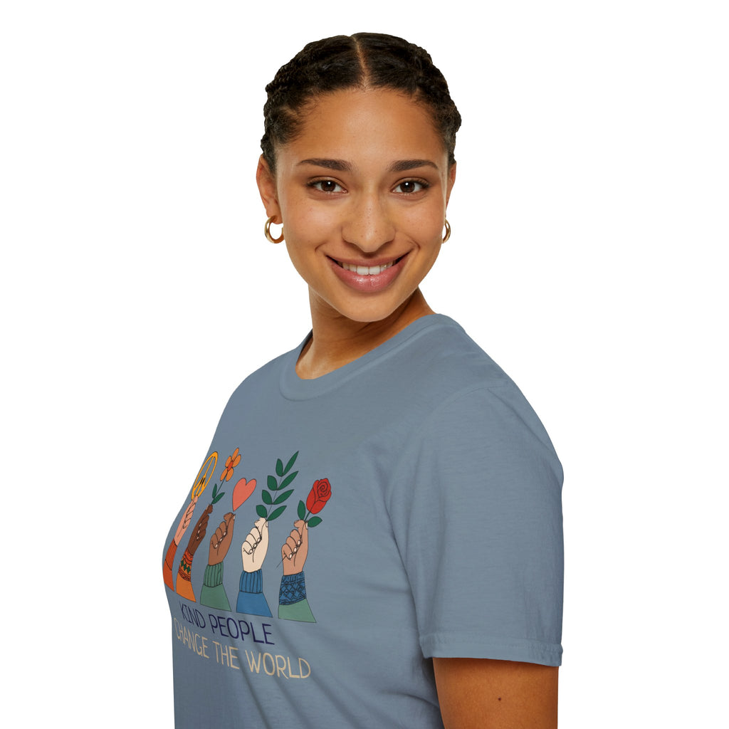 Kind People Change the World T-Shirt | Peace Flower Heart Rose Hands