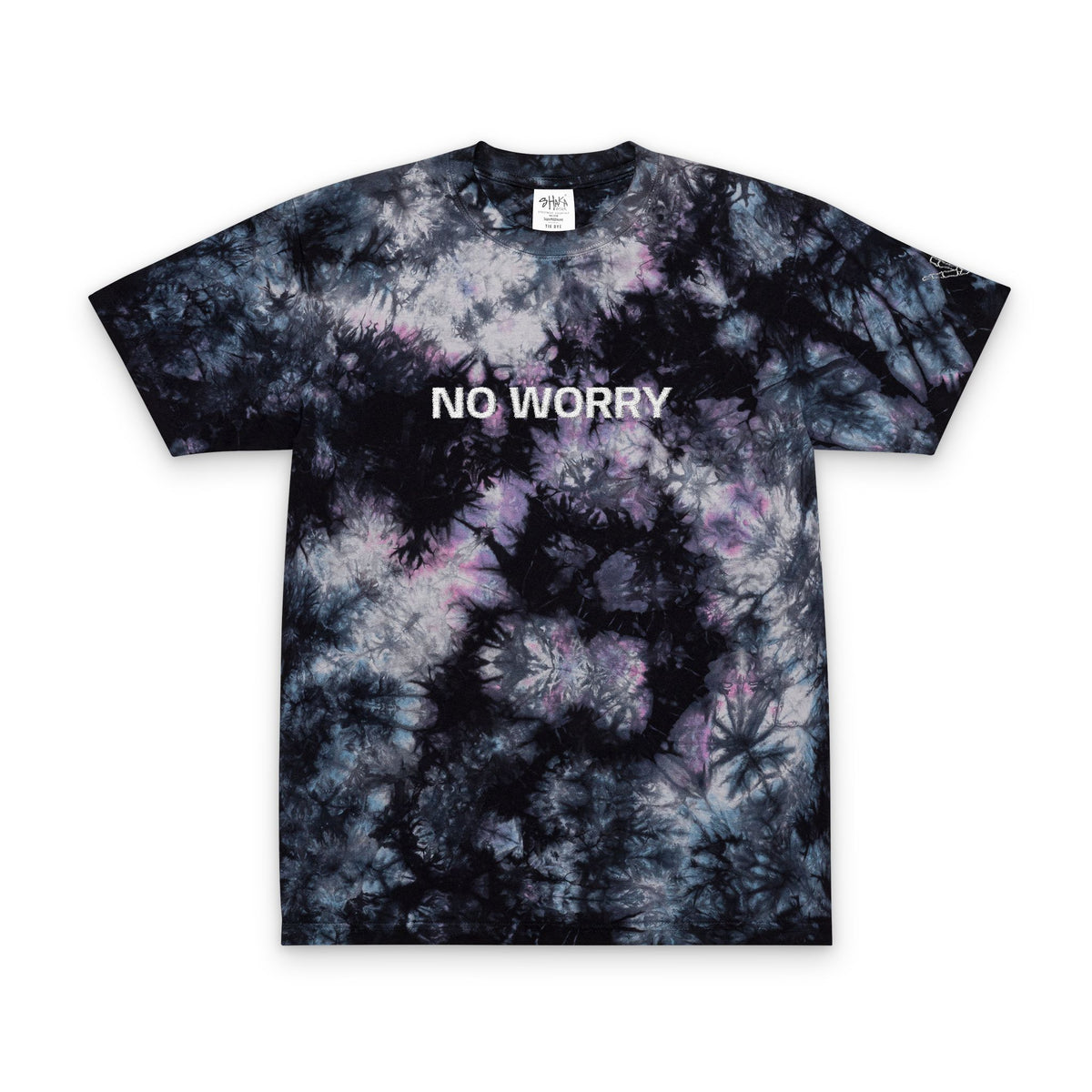 No Worry Embroidered Tie-Dye Shirt — Oversized Black & White